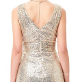 Kate Kasin Sleeveless V-Neck Golden Shining Sequined Long Evening Dress KK000199-1